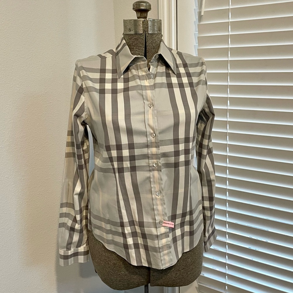 LIM ED Burberry Authentic Women Gray Tones Long Sleeve Button Down Shirt